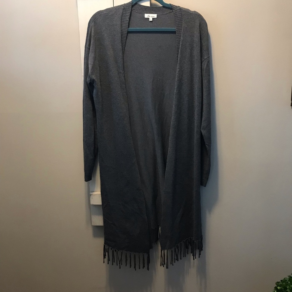 Ava Couture Charcoal Fringe Cardigan